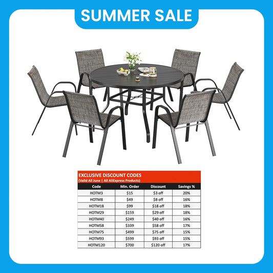 7pc Outdoor Round Patio Table with 6 Chairs