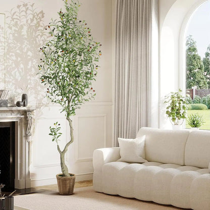Artificial Olive Tree w/White Planter, Green Artificial Moss