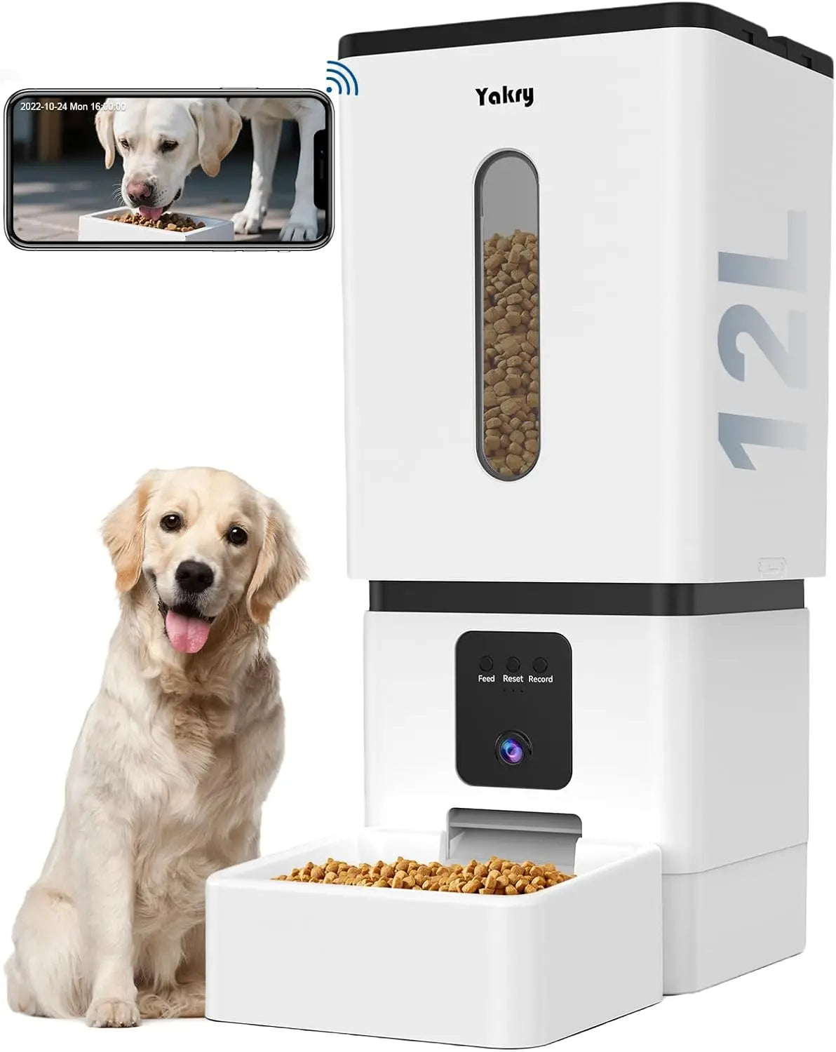 Smart/Wi-Fi Automatic Dog Feeder with Camera, 12L Capacity,