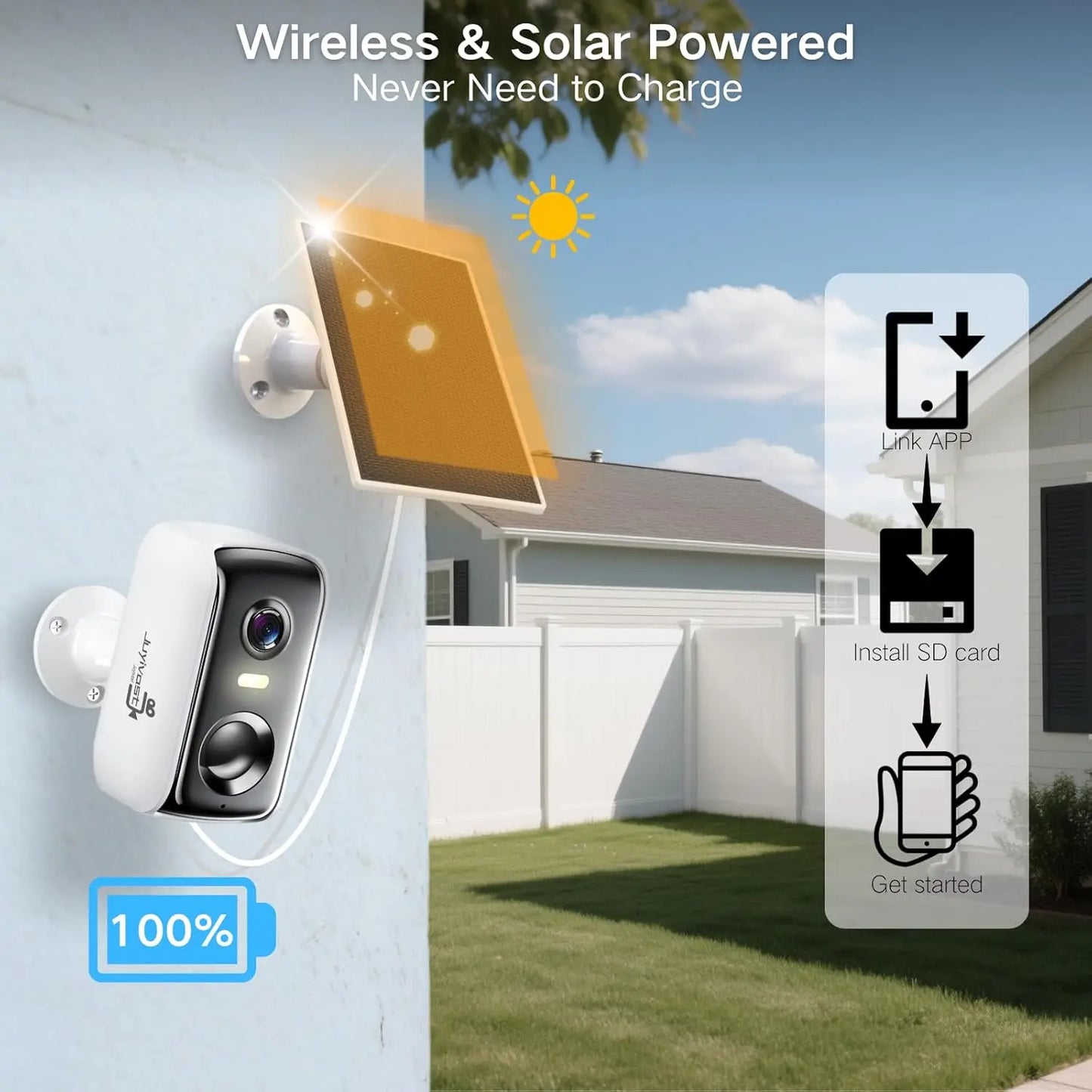 Solar Wireless Outdoor Security Camera, Motion Detection