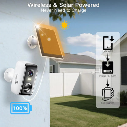 Solar Wireless Outdoor Security Camera, Motion Detection
