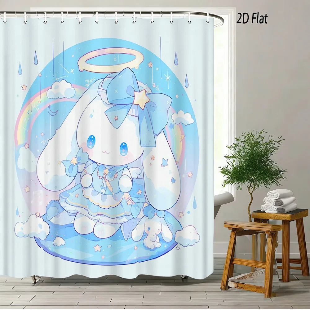 Hello Kitty Pattern Shower Curtain with 12 Hooks