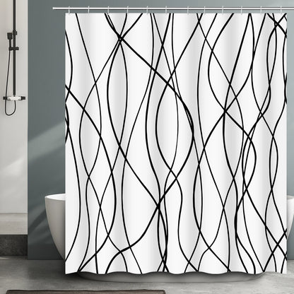 Minimalist Waterproof Polyester Fabric Shower Curtain Set w/12 Hooks