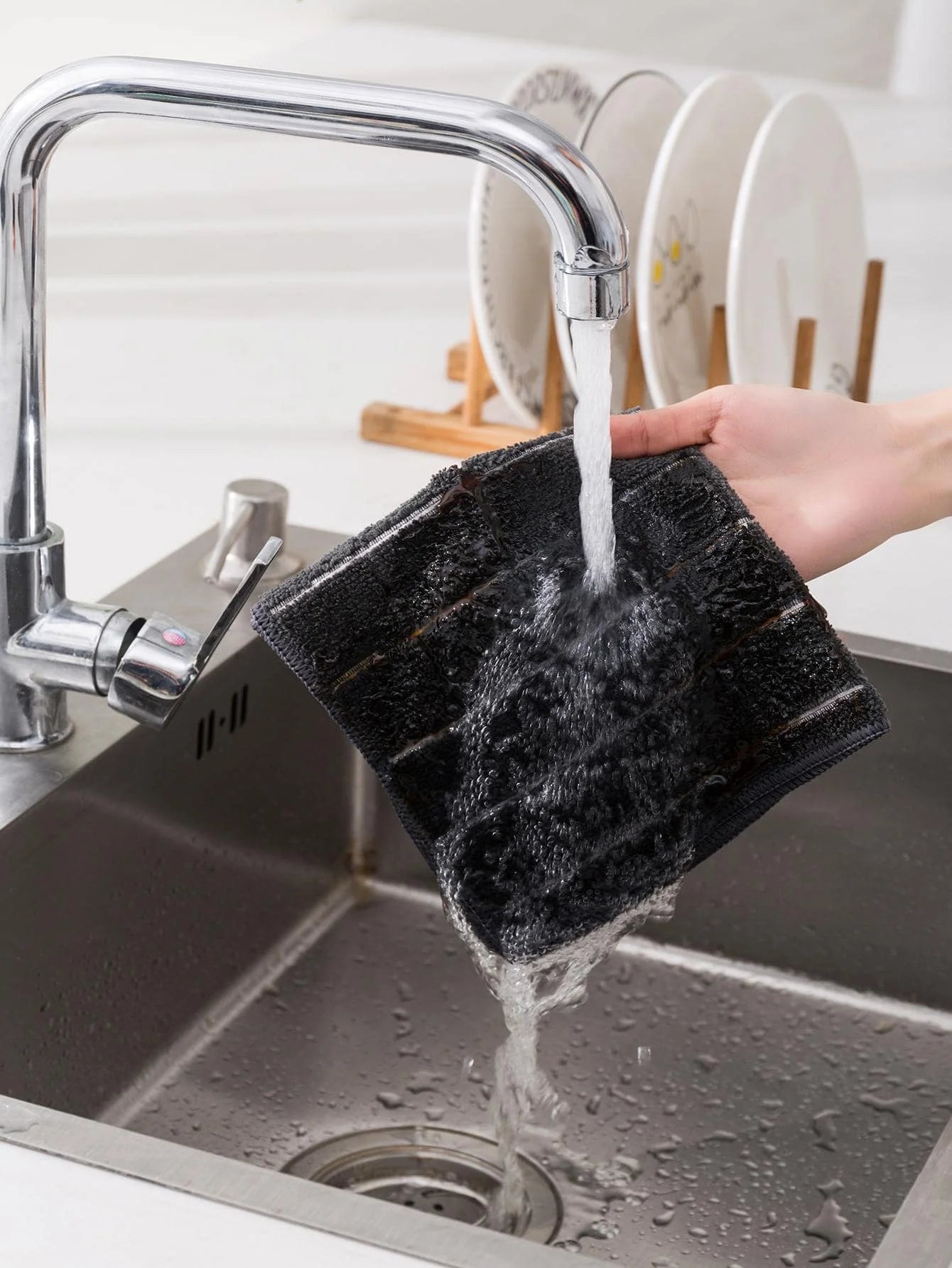 Rectangular Black Plaid Cleaning Cloth Reusable Household Towels