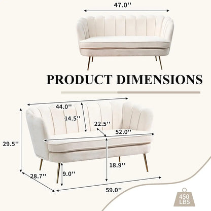 59" Upholstered Loveseat, Mini Sofa w/Gold Metal Legs