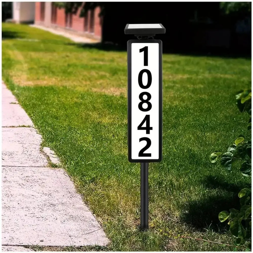 1 pc Solar Smart Light Powered House Address Sign w/Lighting, Pole Mount,