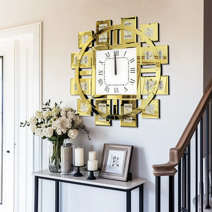 Wall Clock with Silver/ Golden Crystal Crushed Diamond Inlay