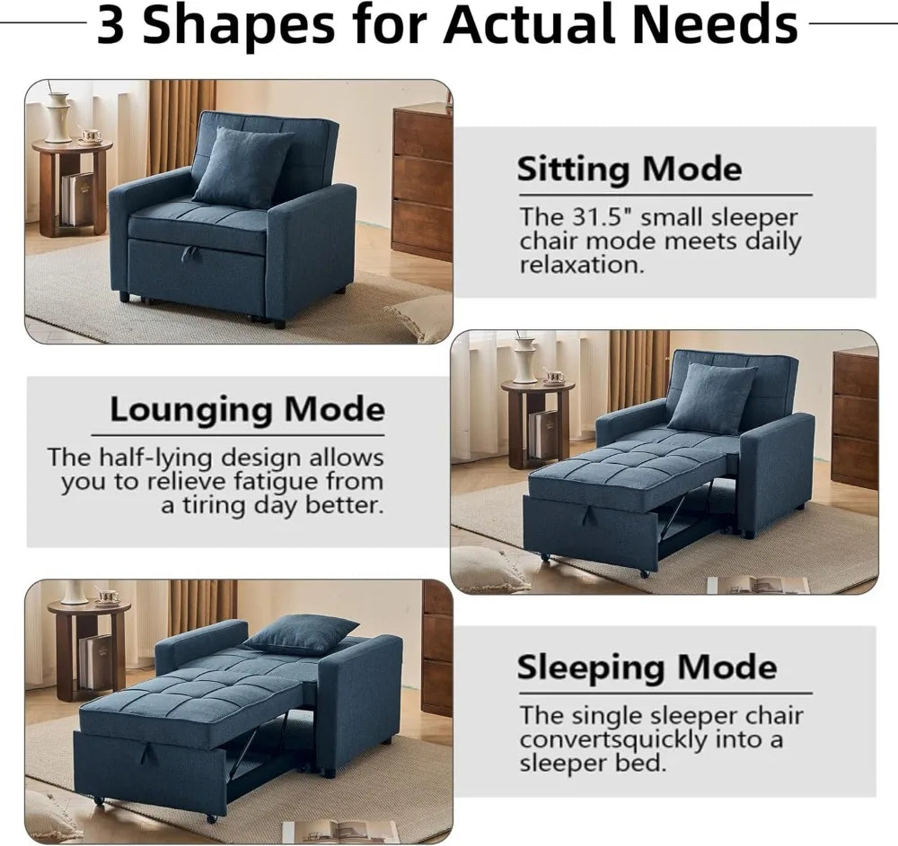 3-in-1 Convertible Sleeper Sofa, Futon Bed w/Reclining Backrest