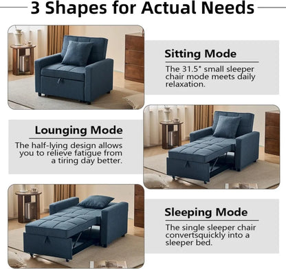 3-in-1 Convertible Sleeper Sofa, Futon Bed w/Reclining Backrest