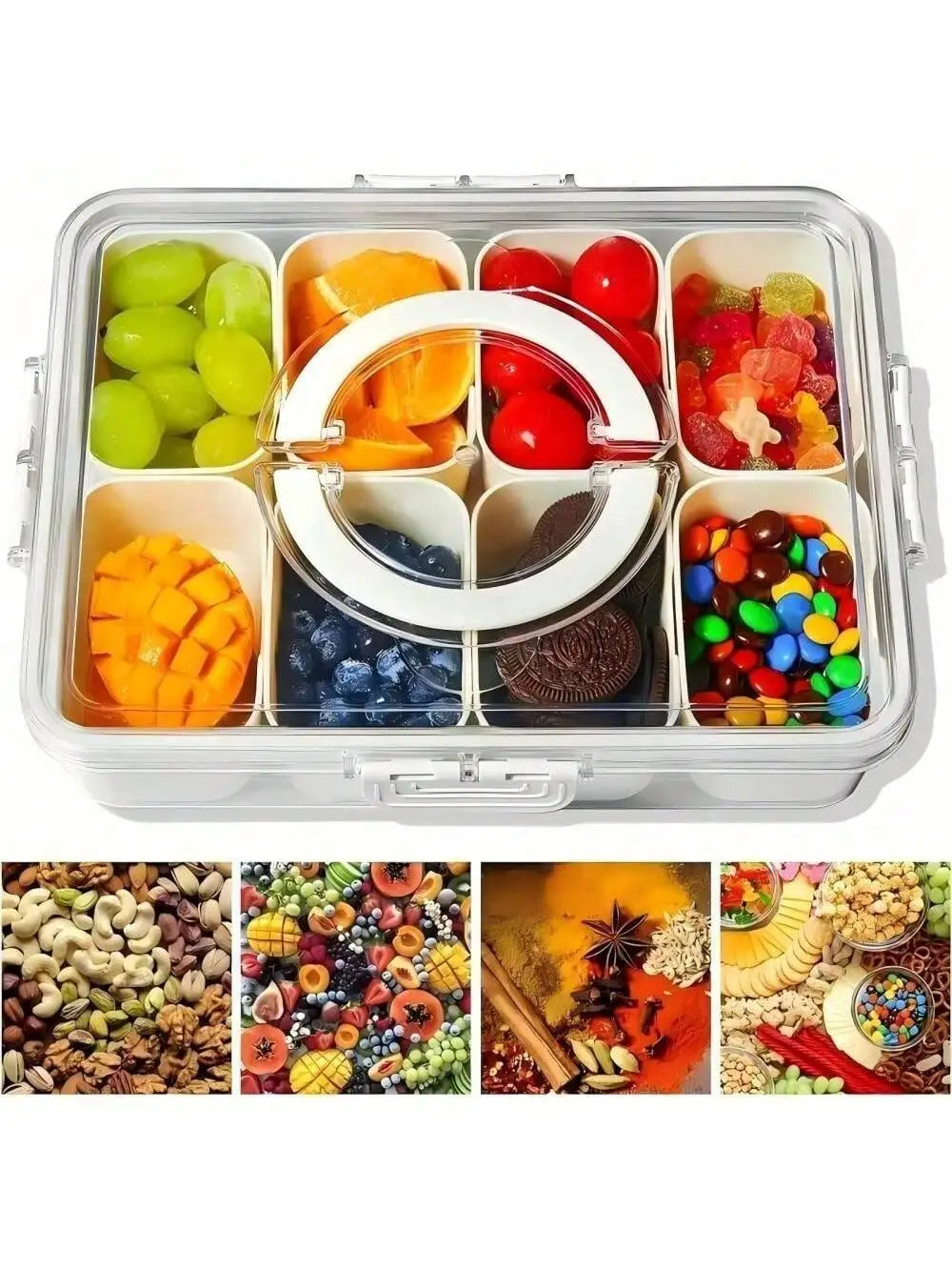 Divided Serving Tray w/Lid Snack Box, Portable Snack Tray