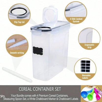 Cereal Storage Containers 4 Pack 4L Airtight with Pour Spout Plastic Dispensers