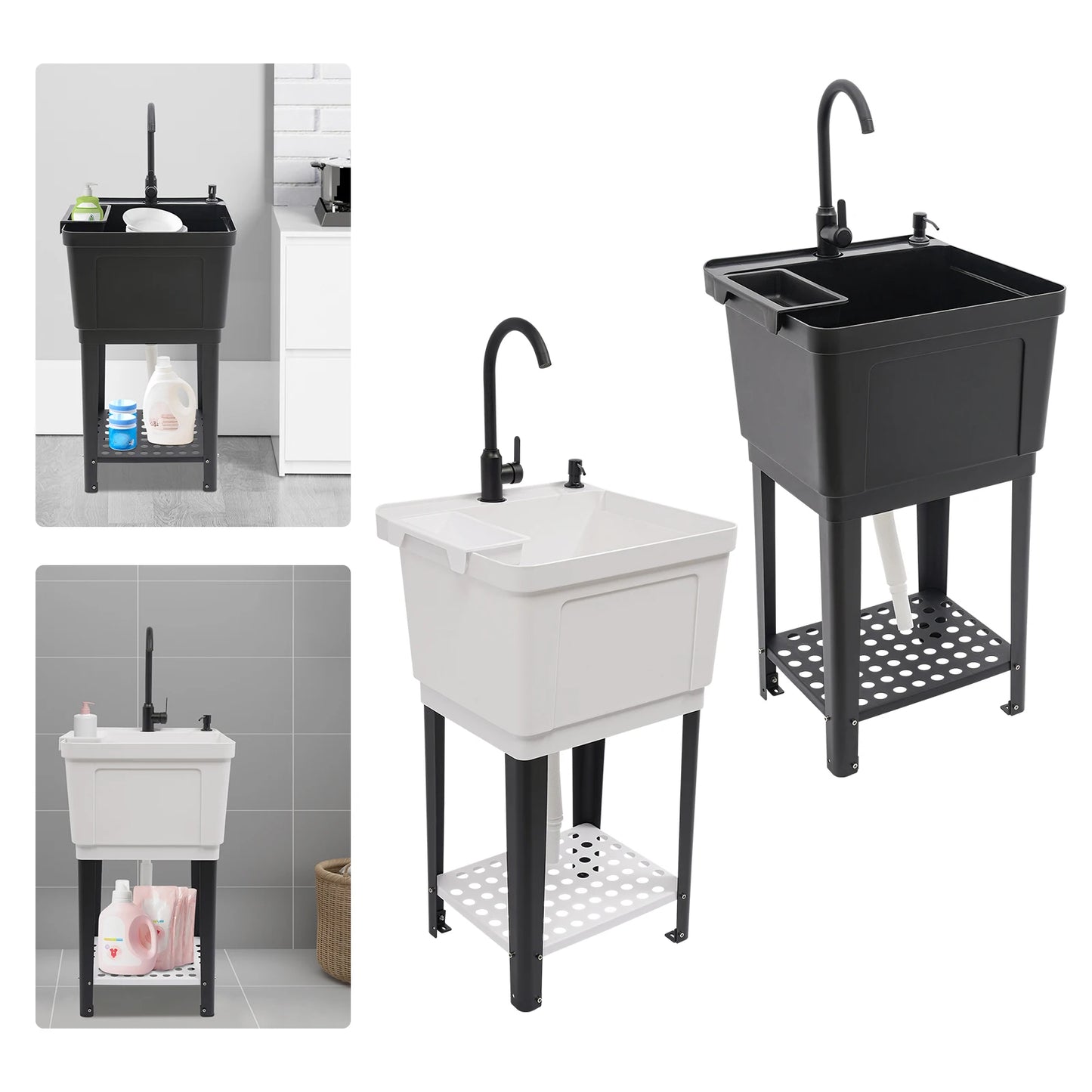 Freestanding Laundry, Utility Sink w/Soap Dispenser