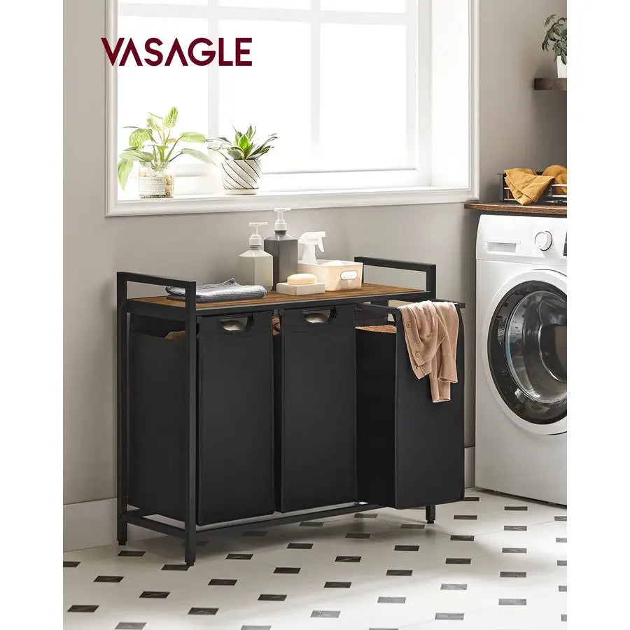Laundry Sorter with 3 Pull Out Removable Bags, Shelf,
