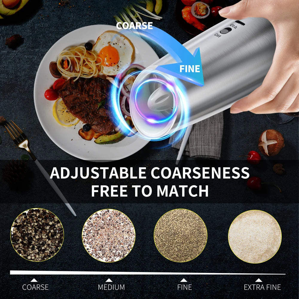 Rechargeable Electric Salt & Pepper Grinder Set, LED Light,