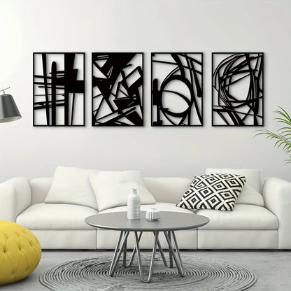 3D, 4pcs, Black Abstract Metal Wall Art, Minimalist Decor