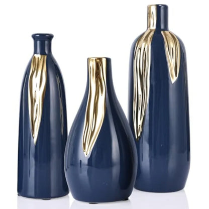 Ceramic Vase 3 Pcs Set, White and Gold Vases