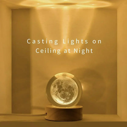 3D Moon Crystal Ball with LED Stand, Moon Glass Sphere Lamp, Space Planet Globe