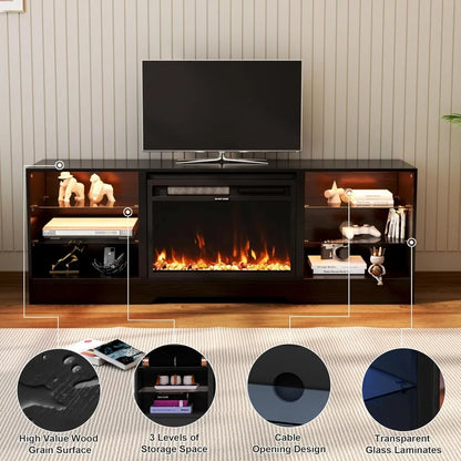 Electric Fireplace Entertainment Center with LED Lights, Remote