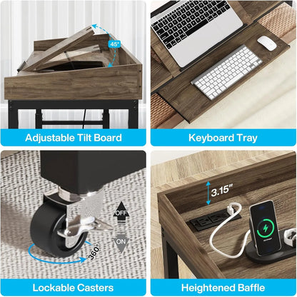Adjustable Overbed Table with Wheels, Queen Size Over Bed Desk