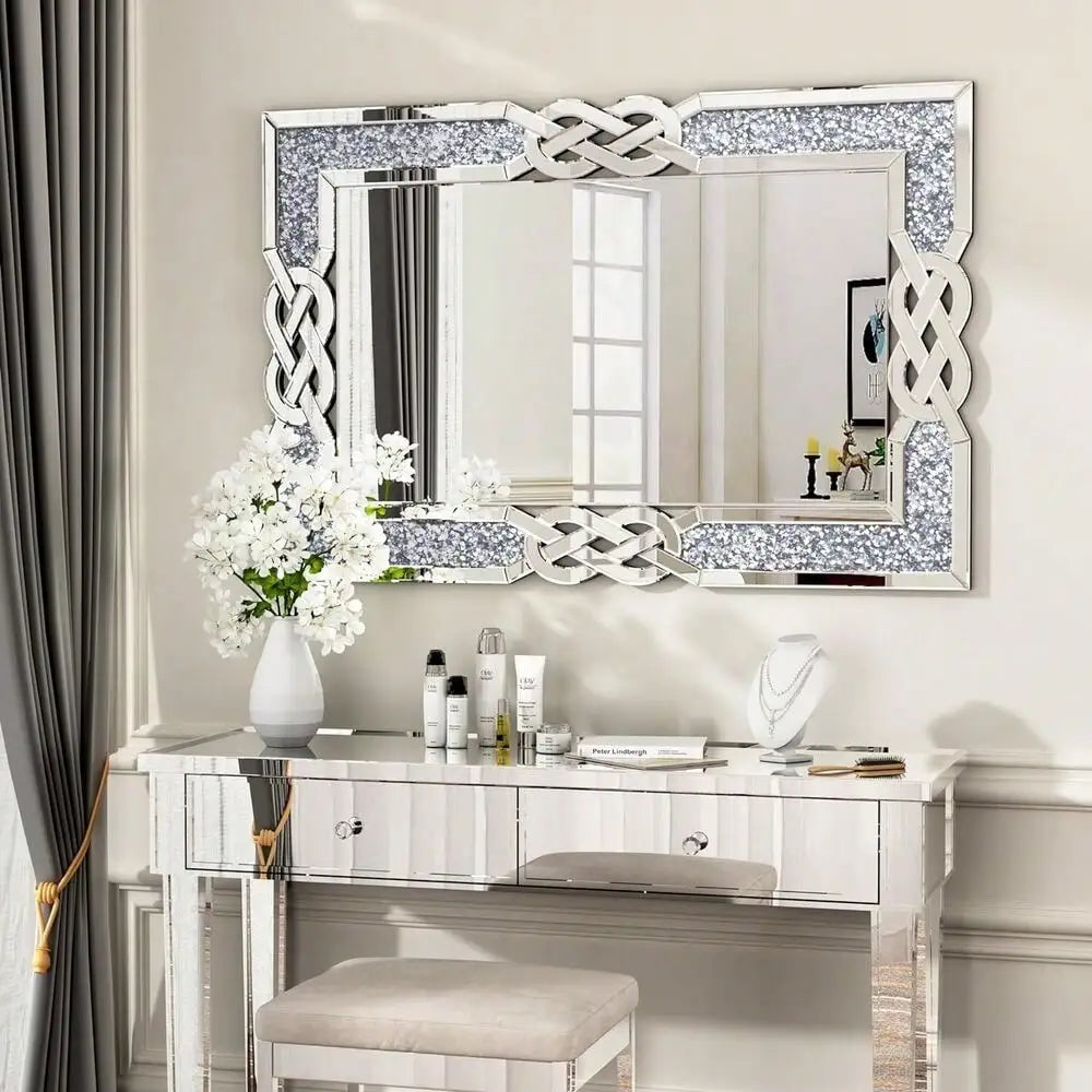 31.3"x27.6" Sparkling Crystal Crush Diamond Accent Mirror