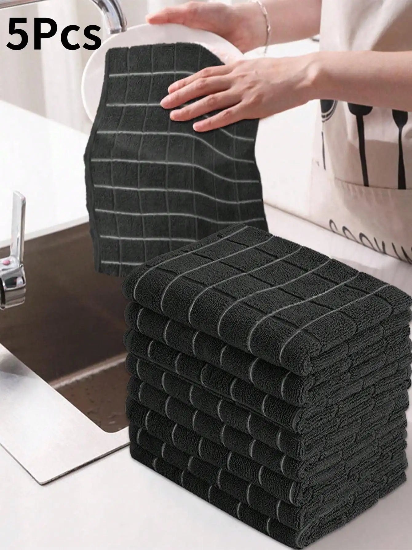 Rectangular Black Plaid Cleaning Cloth Reusable Household Towels
