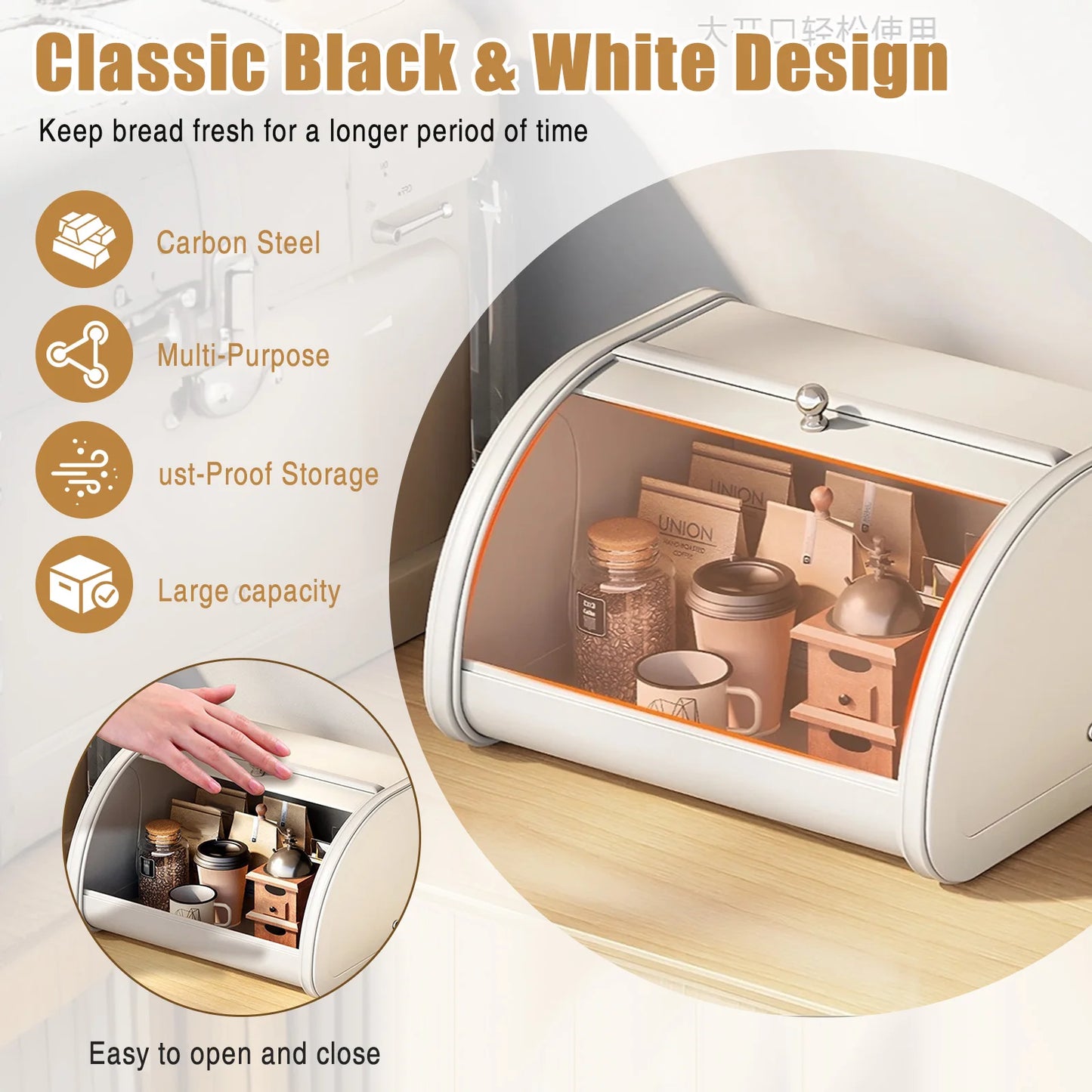 Large Bread Bin Container with Roll-up Lid
