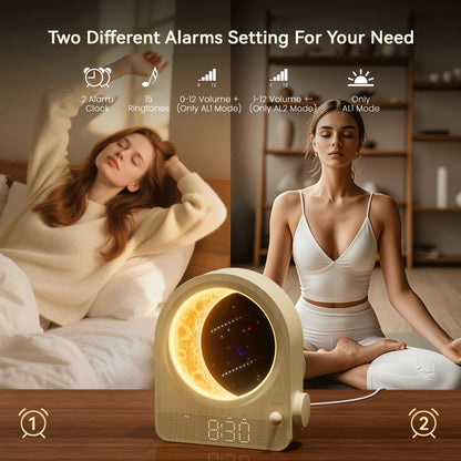 Sunrise Alarm Clocks for Bedrooms, Stepless Dimmable Moon Lamp Dual Alarm Clock