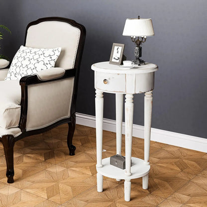 Flower Motif Nightstand w/Drawer & Storage, Fully-Assembled