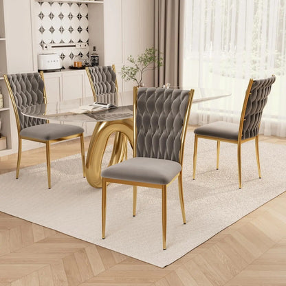 Set (4) Modern Velvet Upholstered Dining Chairs w/Gold Metal Legs