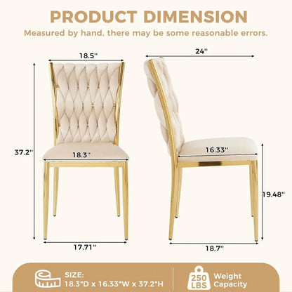 Set (4) Modern Velvet Upholstered Dining Chairs w/Gold Metal Legs