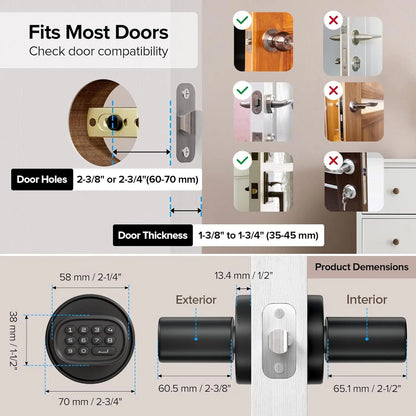 Keyless, Fingerprint Doorknob with Keypad, Auto-Lock