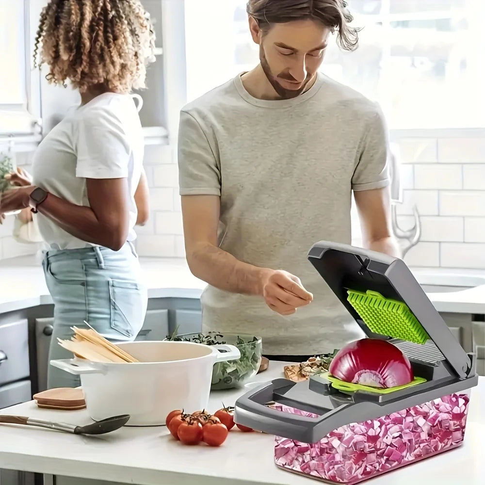 16-in-1 Manual Vegetable Chopper with Container & 8 Blades