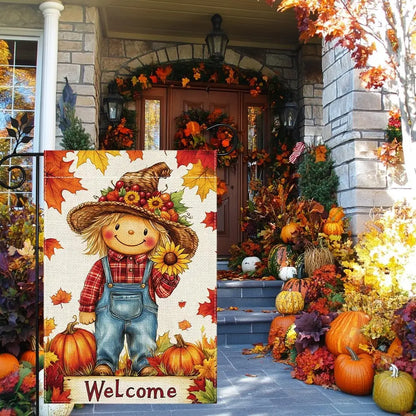 Fall Pumpkin Scarecrow Garden Flag, 12"x18" Double Sided Burlap