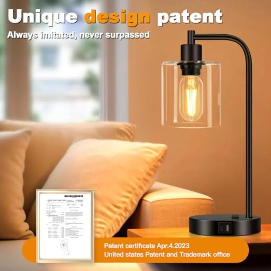 Set (2) Dimmable Touch Control Table Lamps w/USB C+A Ports and AC Outlet