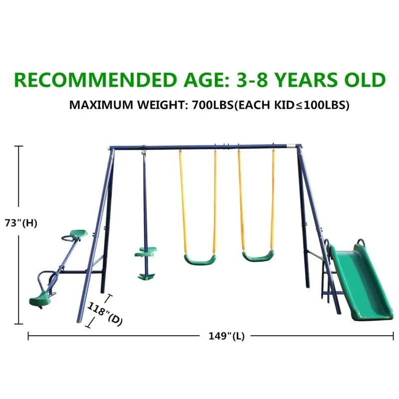Metal Swing Set for Kids Outdoor, Heavy-Duty Frame w/Double Swings