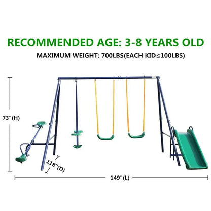 Metal Swing Set for Kids Outdoor, Heavy-Duty Frame w/Double Swings