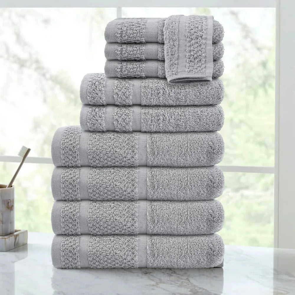 10pc Cotton Absorbent Bath Towels, Quick Dry, Washcloths, Hand Towels