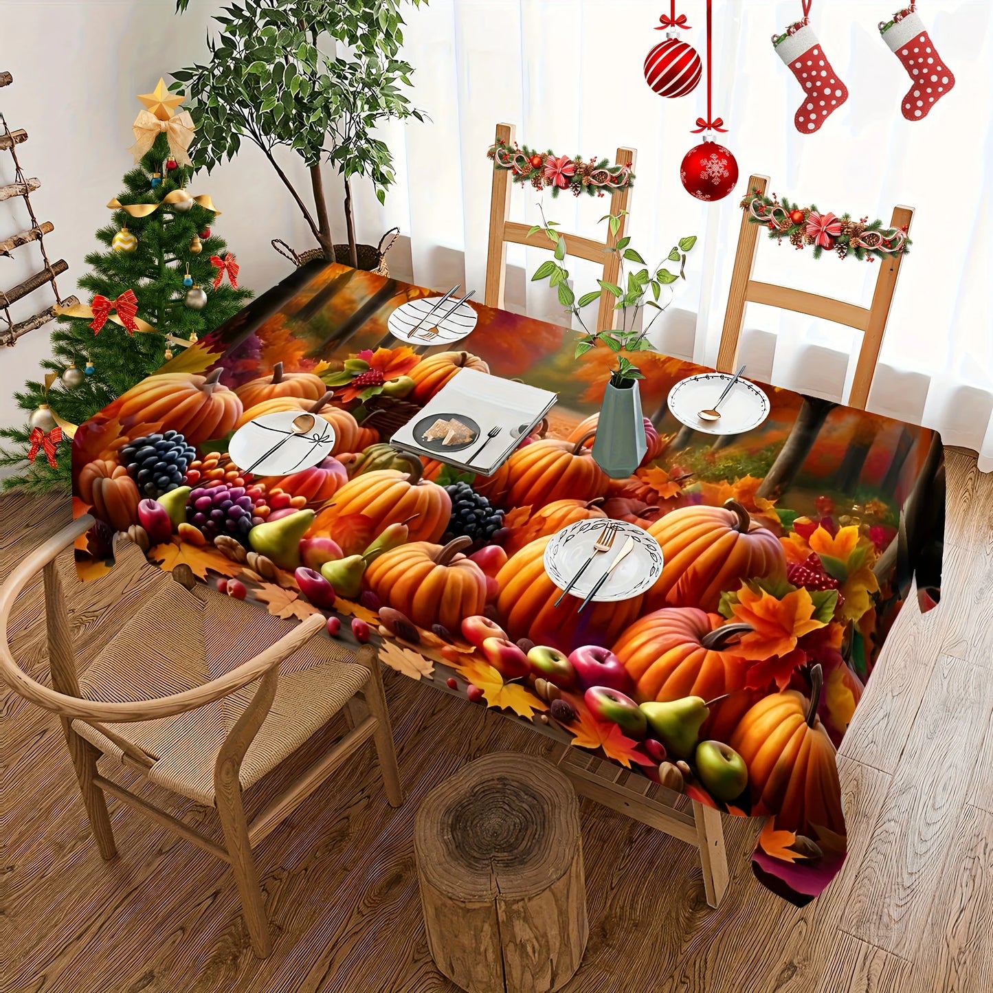 Thanksgiving Pumpkin Fruit Pattern Tablecloth, Fall Autumn Party