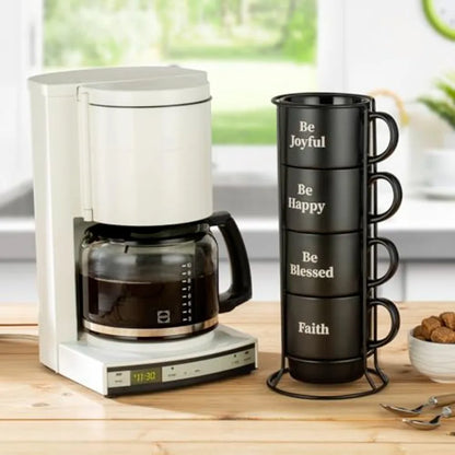 Stackable Coffee Mug Set with Metal Wire Rack