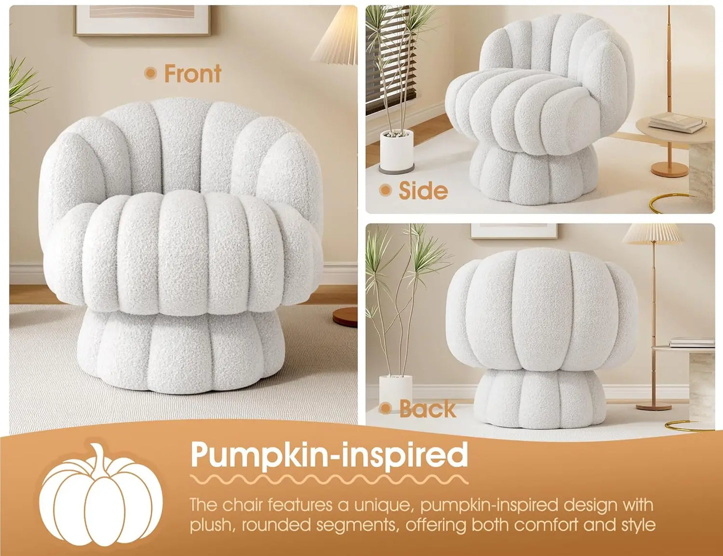 Fluffy Sherpa, Swivel 360 Degree Barrel Accent Vanity Chair