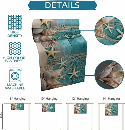 Summer Beach Starfish Shell Linen Table Runner