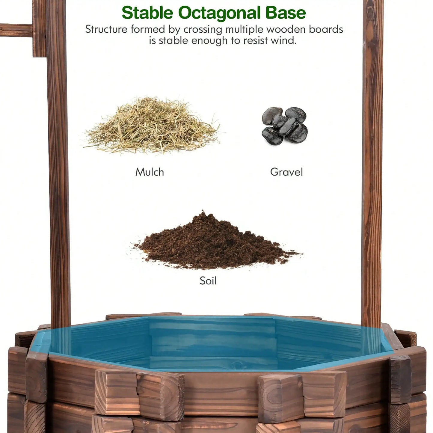 Outdoor Wooden Wishing Well, Flower Bucket Planter