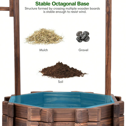 Outdoor Wooden Wishing Well, Flower Bucket Planter