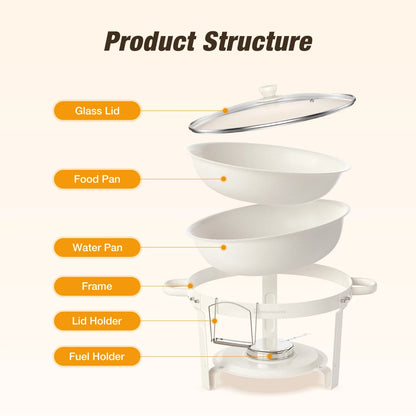 2/4Pack 5QT Round Chafing Dishes, Buffet Set w/Glass Lid