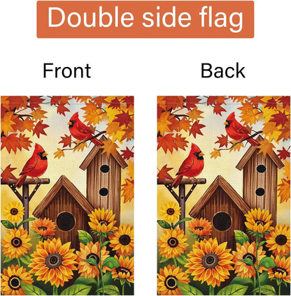 Fall Garden Flag Cardinal Sunflower Bird Burlap Thanksgiving