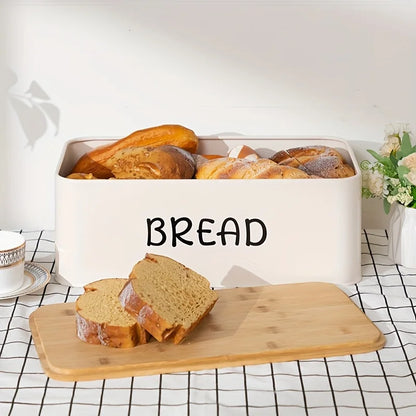 White Metal Bread Box, Tea, Coffee, Sugar w/Bamboo Cover,