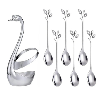 Elegant Swan Tableware Holder, Stainless Steel Spoon and Fork Base