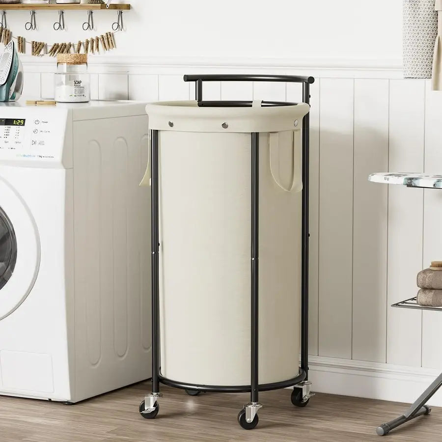 Round Rolling Laundry Basket with Removable Bag