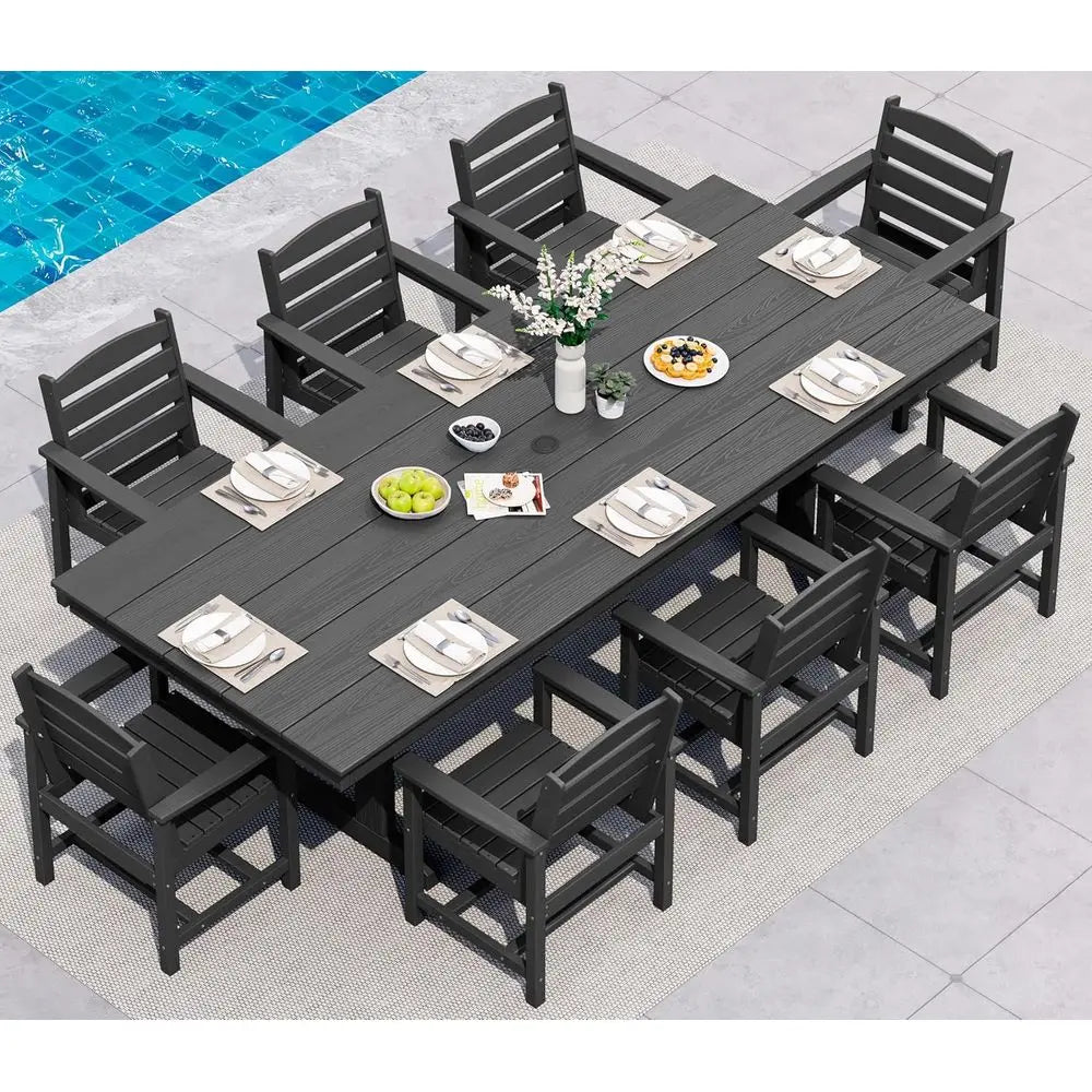 9 Piece Outdoor Dining Set, 84" Table w/8 Chairs
