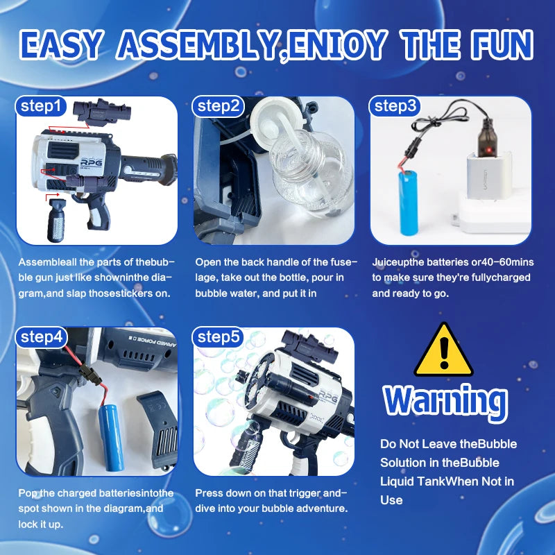 Rechargeable Automatic Bubble Machine Gun w/Colorful Lights